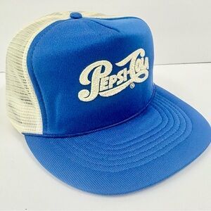 Vintage 80s Pepsi Cola Trucker Snapback Mesh Hat Puffy Print Capital Tag